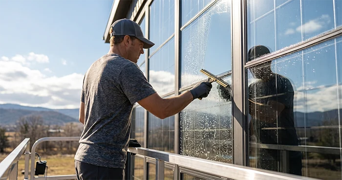 Window being professionally cleaned